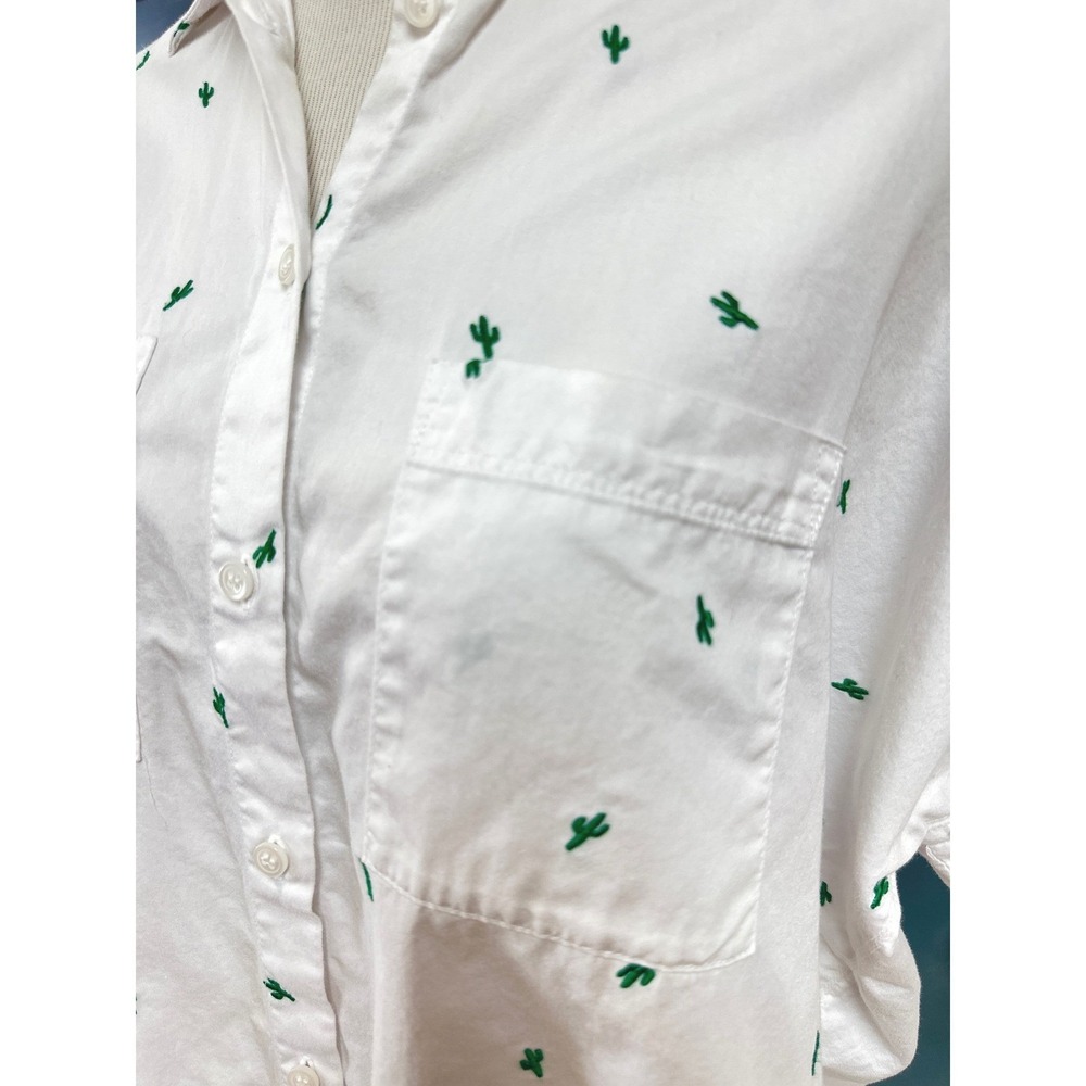 Madewell White Cactus Embroidered Button Down Shirt Western Coastal Cowgirl XS - Picture 4 of 7
